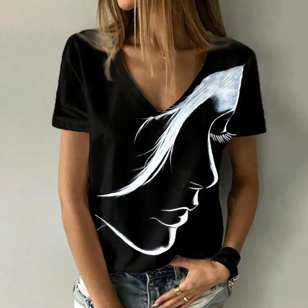 Comfortable  Charming 3D Print Casual Basic Tee Top Skin-touching Women T-shirt Stretchy   Female Clothing