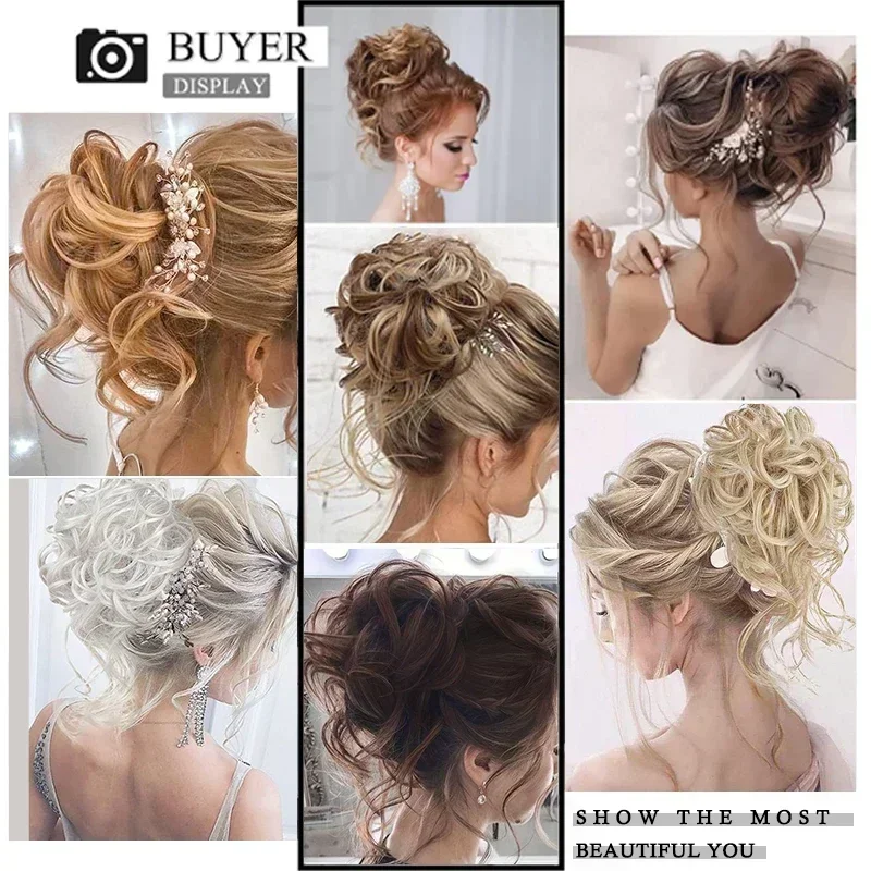 Messy Curly Bun Hair Extensions Elastic Hair Band HairPiece for Women Synthetic 10inch Short Curly Donut Chignon False Scrunchie