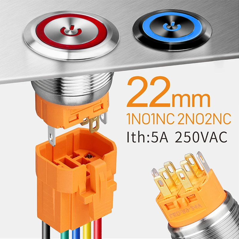 22mm 1NO1NC momentary rgb dual color nickel plated brass round push switch