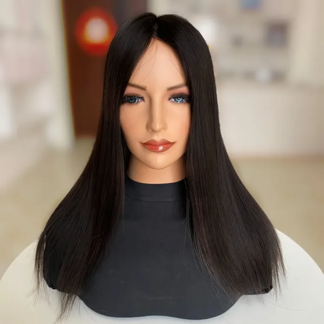 

Black Glueless Soft Straight Hair 5x5 Silk Base Jewish Human Hair With BabyHair HD Lace European Hair Preplucked