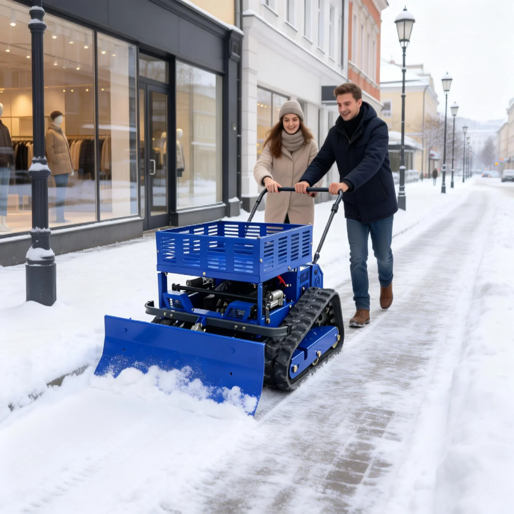 

Customized Self Propelled 4-Stroke Cordless Lawn Mower Rotary Tracked All Terrain Remote Control With Storage Rack Snow Shovel