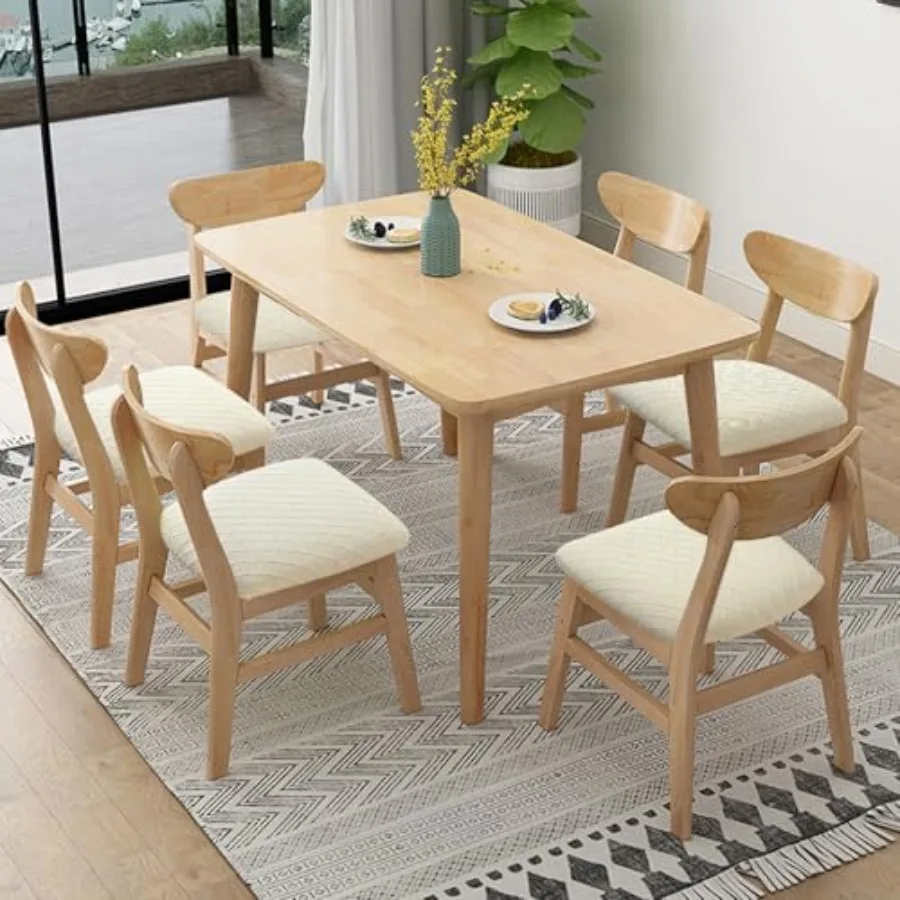 Stretch Chair Seat Covers 6 PCS, Removable Washable Dining Chair Covers Anti-Dust Dining Room Seat Cushion Slipcovers 6, Beige