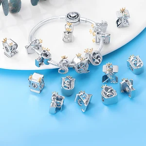 925 Zauber, die zu Silver Perle, 26 Alphabet, goldene Kronenbriefe, originales Pandora -Armband, Fine DIY, Jobs Geschenkgeburtstag gebadet wurden 8 Hauptverkaufskonten Brief an Pandora - №6