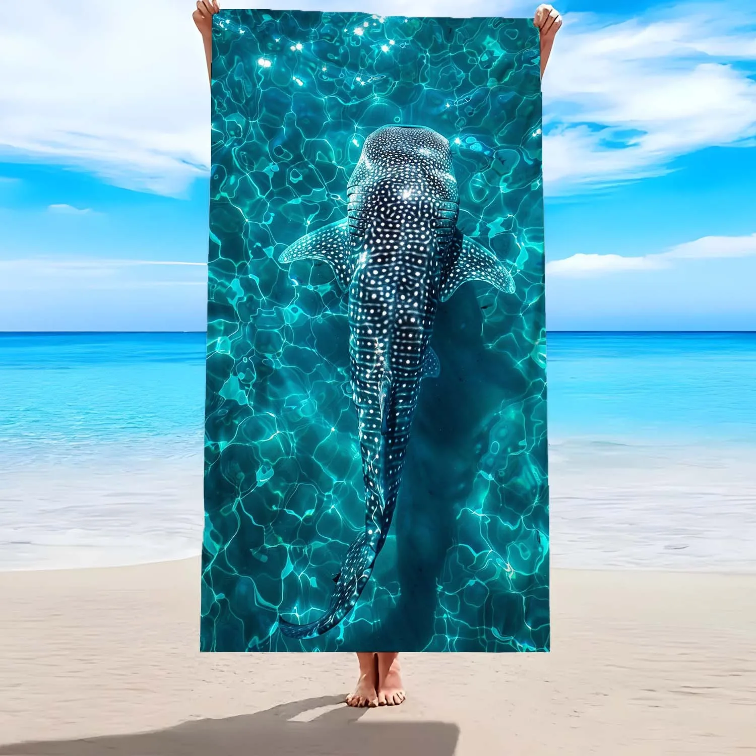 Whale Shark Water Ripple Printed Beach Towel Polyester Soft Quick Dry Large Bath Towel Summer Swimming Pool Surfing Blanket