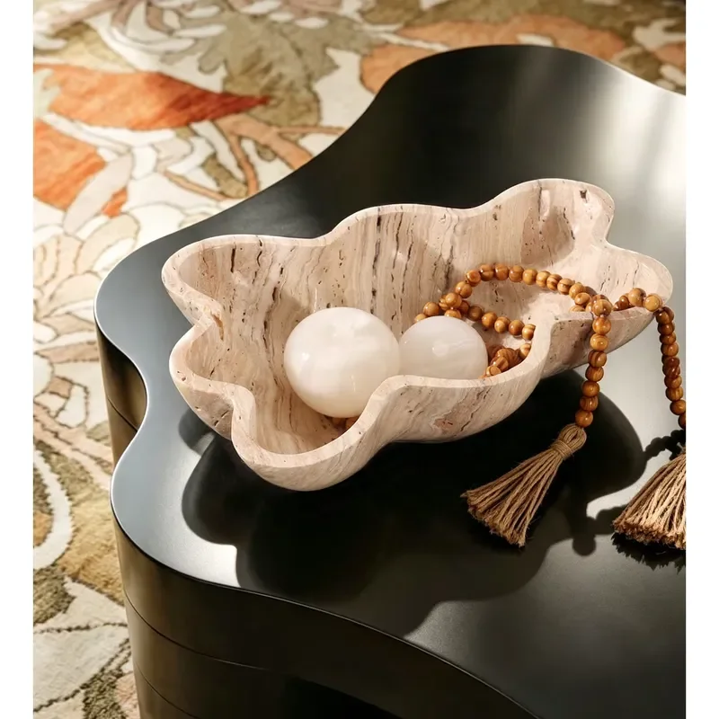 STONEKOCC Natural Marble Fruit Plate Custom Logo Modern Luxury Moire Pattern Multifunctional Storage Tray Living Room