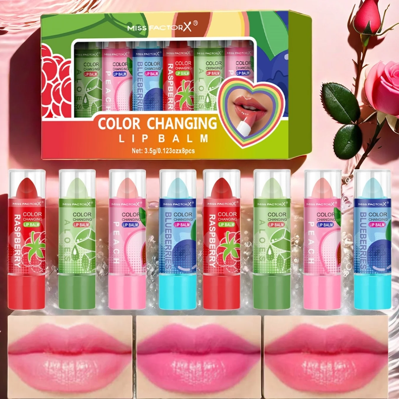 Originaler, farbwechselnder Lippenstift, 8 Stück, 12 Stunden lang anhaltend, feuchtigkeitsspendend, verschmiert nicht, PH-Lippenstift, hohe Qualität – Feiertags-GIF