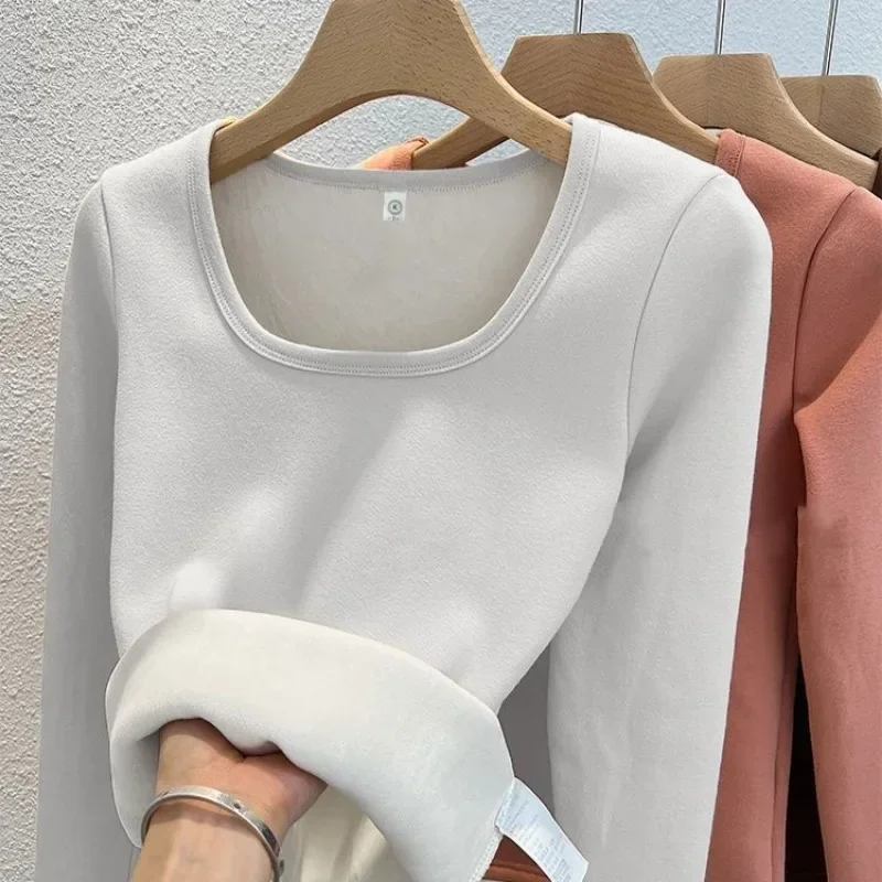 Winter Women Thermal Underwear Tops Square Collar Fleece Basic Pullover Autumn Crewneck Top Casual Thermal Shirt Women image 5