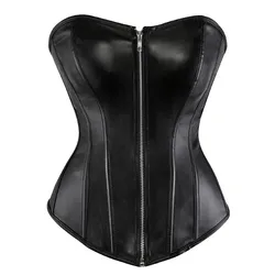 Ladies Faux Leather Corsets for Waist Pu Overbust Corsets Busties with Hot Lingerie Zipper Plus Size Burlesque Sexy Black red