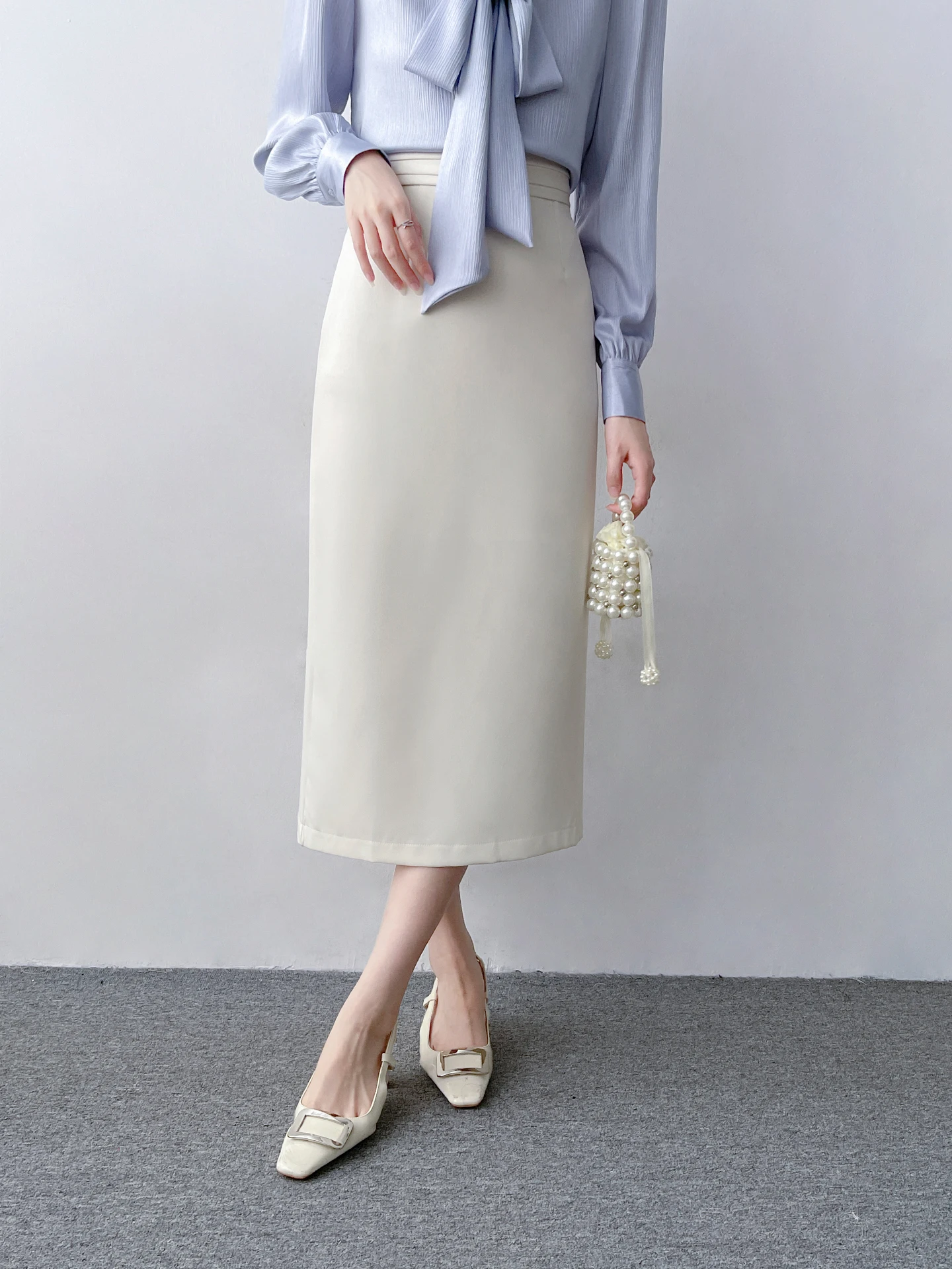 

Юбка женская прямого кроя с высокой талией, средней длины, повседневная, с разрезом, из полиэстера, ручная стирка