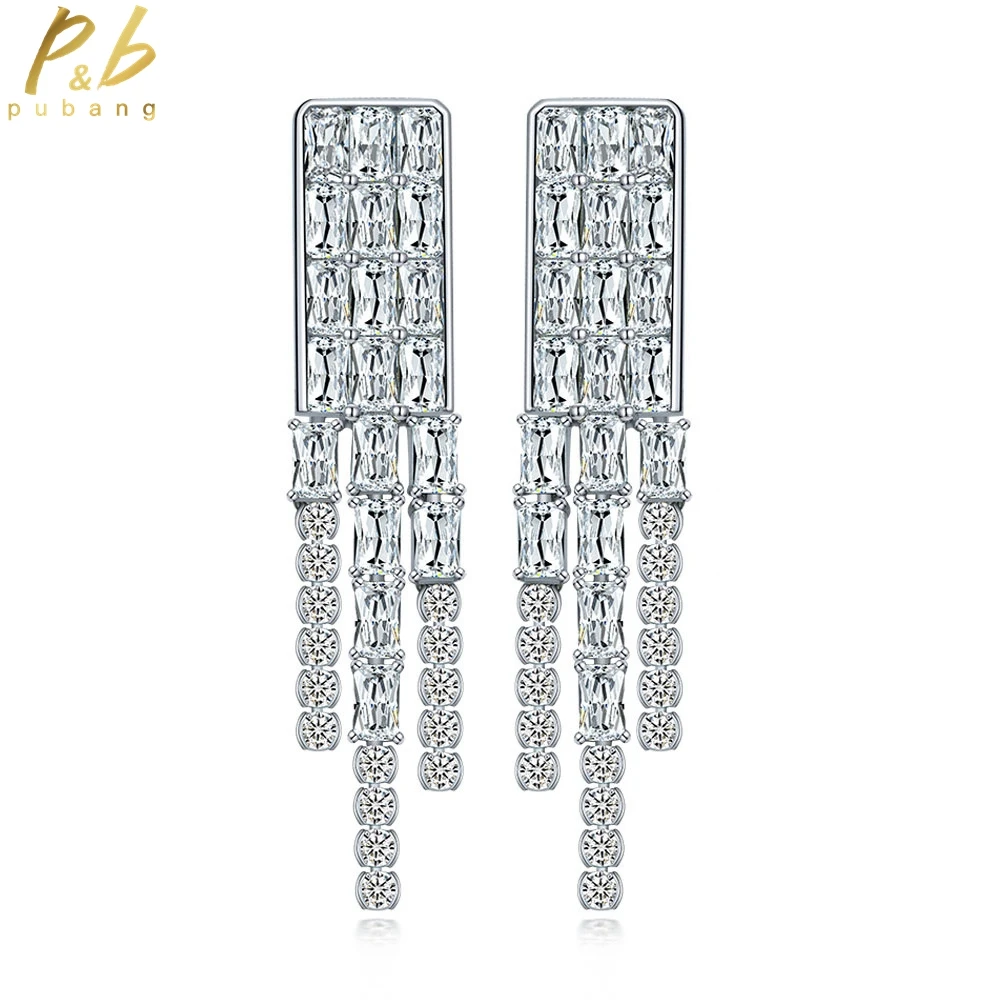 

PuBang Fine Jewelry 925 Sterling Silver Tassel Drop Earrings Created Moissanite for Women Anniversary Wedding Gift Drop Shipping