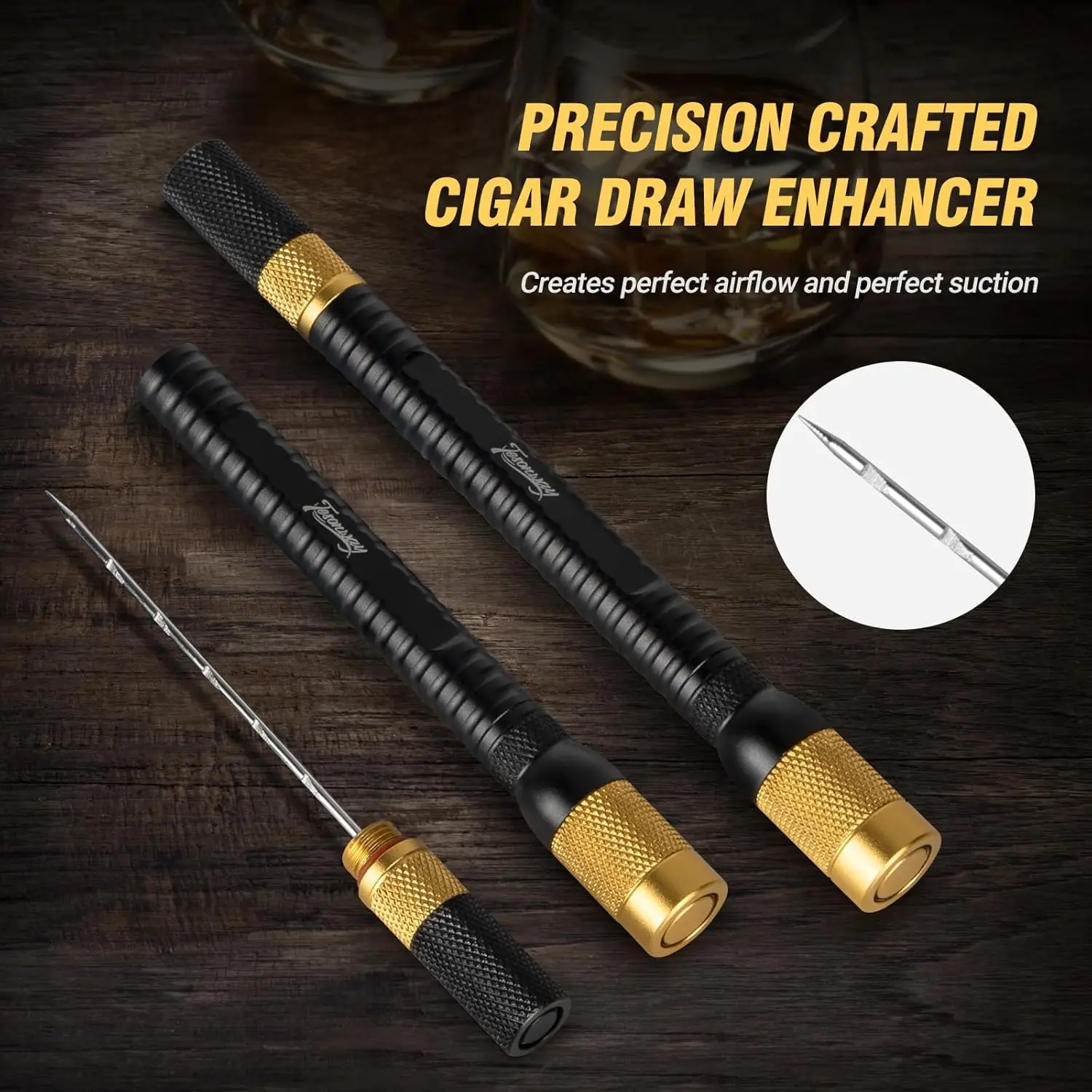 4-in-1 Cigar Draw Enhancer Tool Kit with Cigar Punch Tool,Twin Nubber,Stainless Steel Cigar Double End Punch