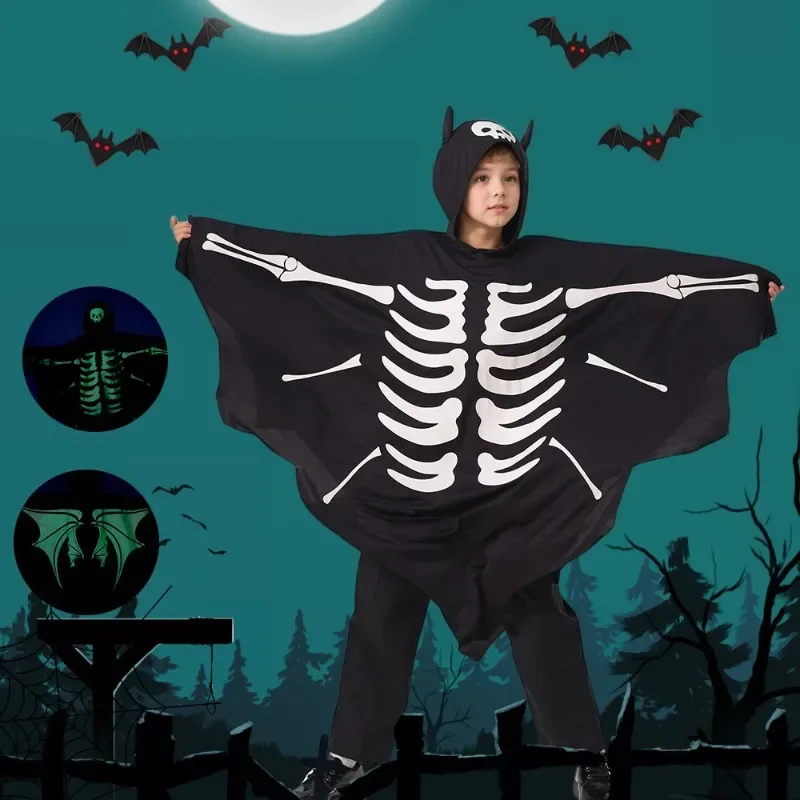 New Halloween Costume Children's Glow-in-the-dark Ghost Bat Cape  Holiday Party Performance Costume