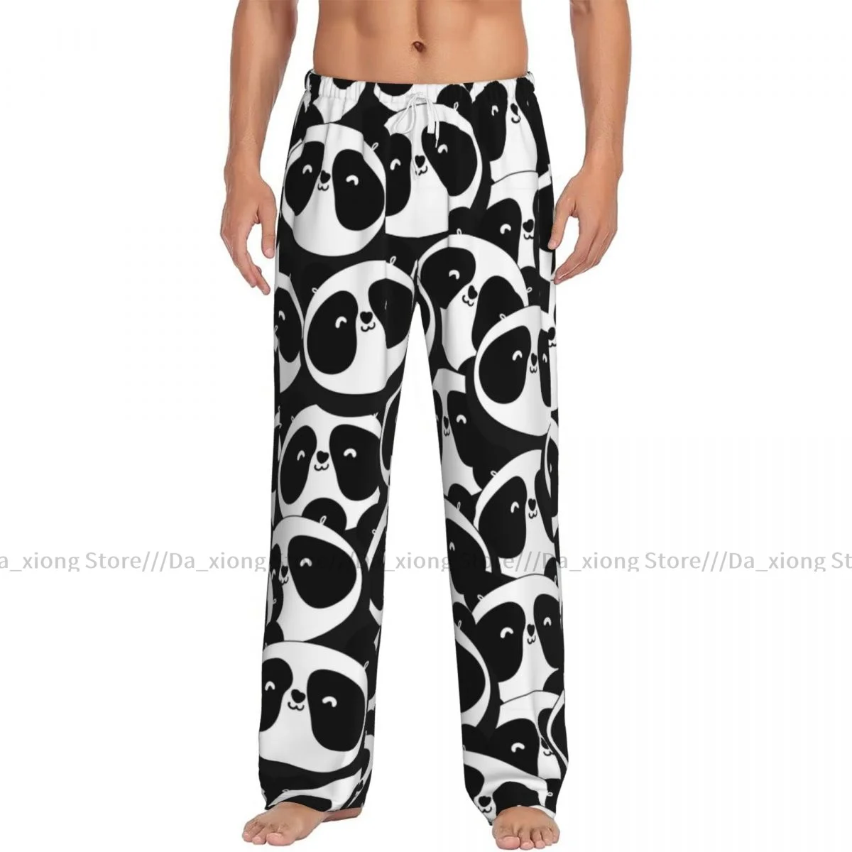 Men Sleep Bottoms Male Lounge Trousers Men's Black And White Panda Heads Pajama Pants