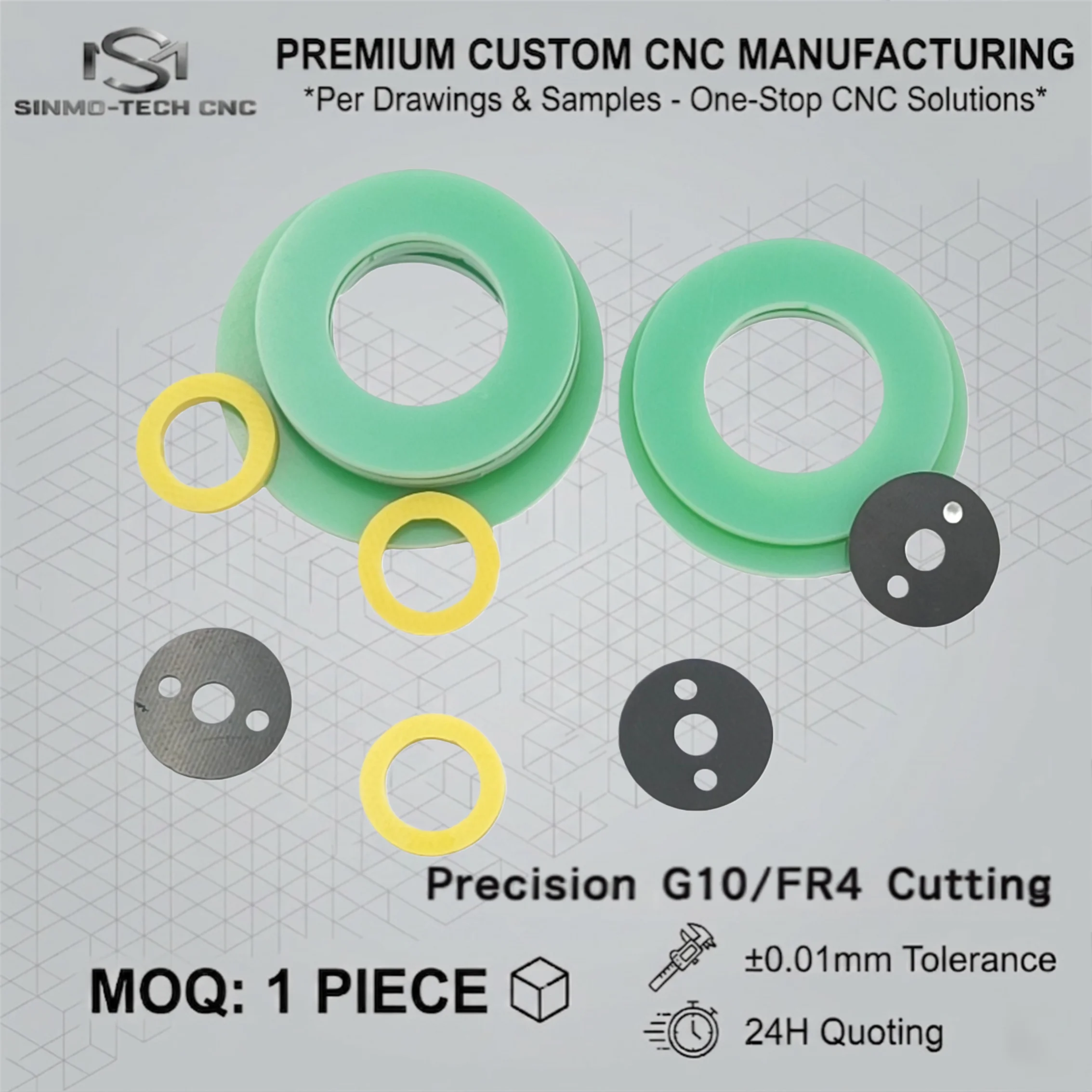 Precision CNC Cutting FR4 G10 Epoxy Fiberglass Plate Board Service Custom Electrical Insulator Component Spacer MOQ 1pc