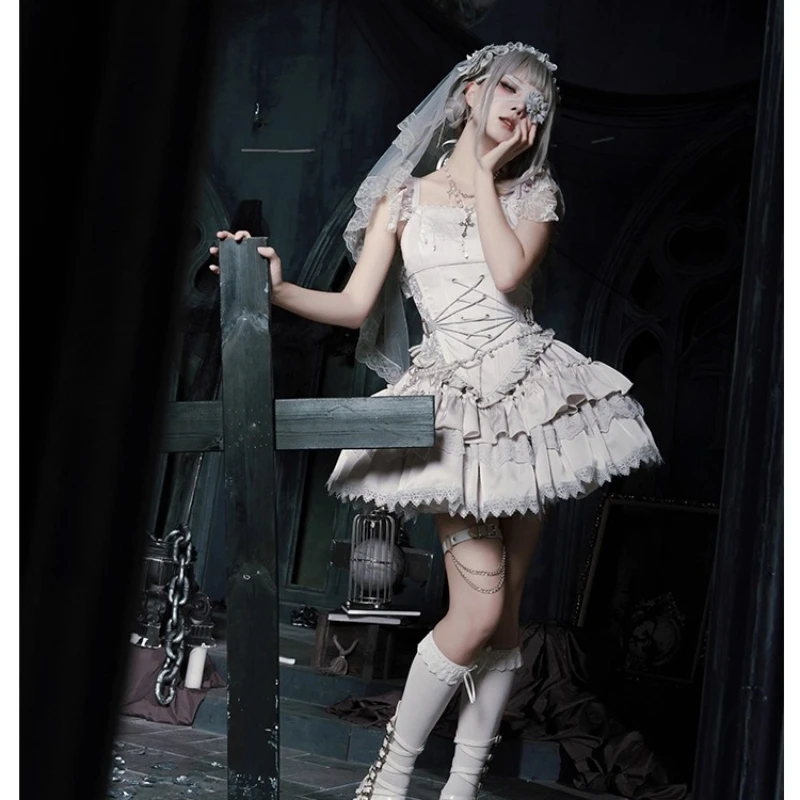 فستان الهالوين كوس طويل سبليت جديد للمرأة الفرنسية الأنيقة على طراز المحكمة الصناعة الثقيلة لوليتا فستان هيكل السمكة مشد تنورة قميص مجموعة