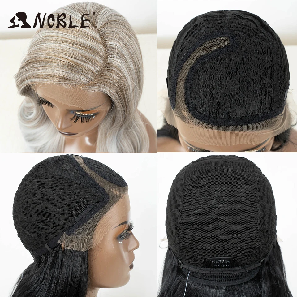 Perruque Lace Front Wig Body Wave synthétique 26 pouces-Noble, perruque Lace Wig partielle en C, perruque Lace Wig couleur ombré brun argent, perruque Cosplay synthétique pour femmes