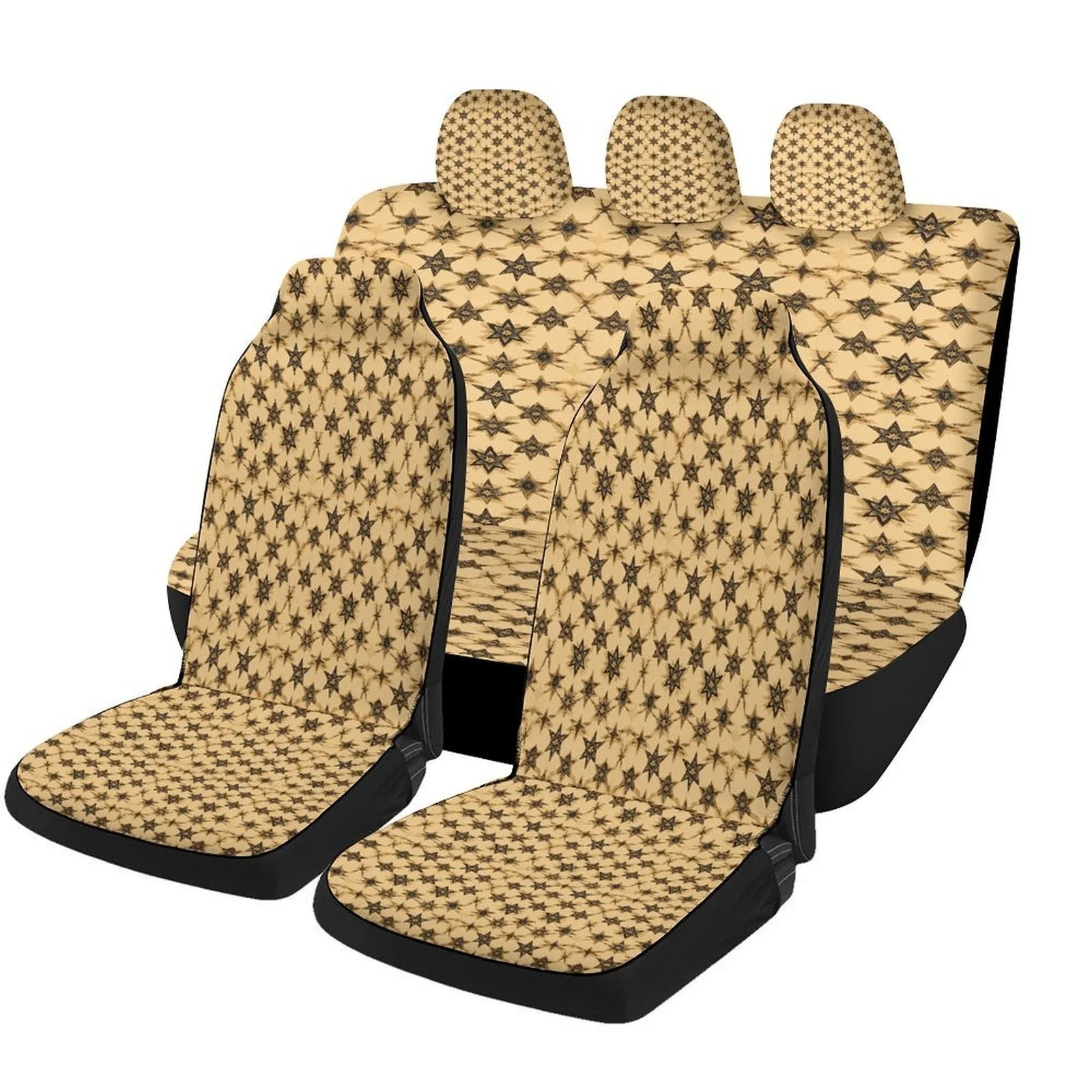 Car Seat Cover Set Featuring A Star Pattern, Suitable For A Variety Of Vehicles. Stylish And Unique, This Full Set Includes Cove