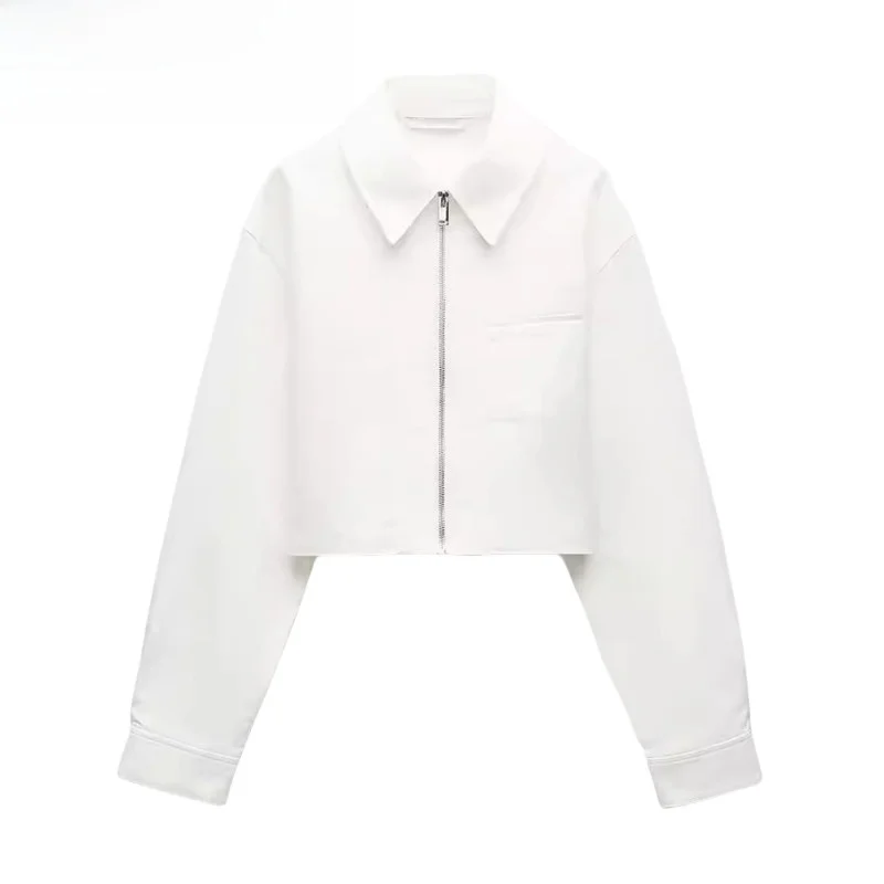 

Cotton Comfortable Long Sve Collared Jaet Basic Casual orts Women's Autumn New Arrival Faion Loose Fit Zipper Design