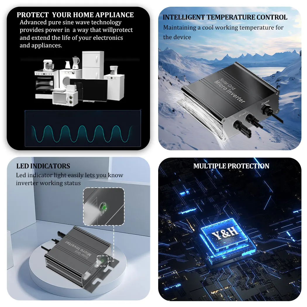 500W Micro Zonne-Energie Omvormer Plug En Play 700W 350W 180W Ongrid Tie Mppt Omvormer Ac 110V 220V Fotovoltaïsche Energie Omzetter