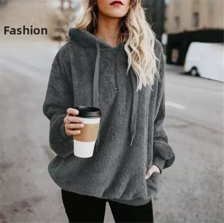 Pull à capuche décontracté pour femme et fille, manteau en velours, de rue, en Polyester, Long, coupe ample, une seule pièce, automne et hiver