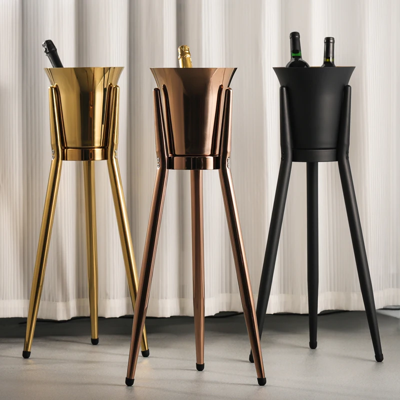 High-grade metal champagne bucket, thickened stainless steel ice bucket, bar floor-to-ceiling ice wine bucket set