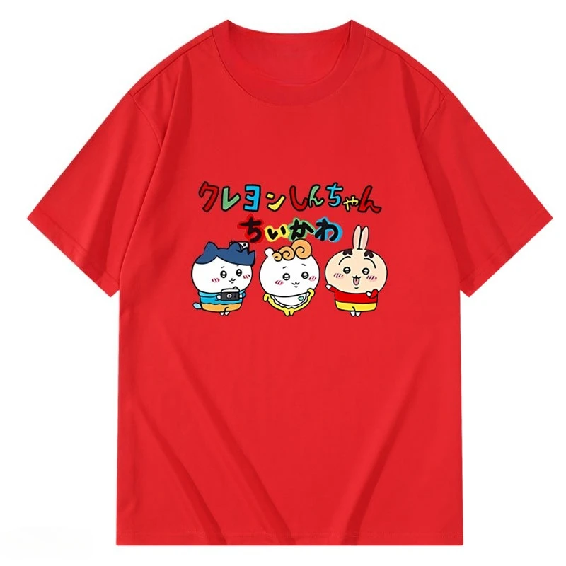Chiikawa Japanese Cartoon Print Graphic T‑Shirt, Loose Unisex Casual Summer Short‑Sleeve Streetwear Daily Top