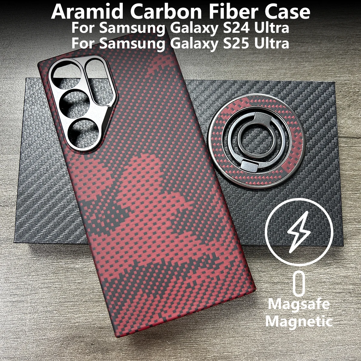 For Samsung Galaxy S25 Ultra S24 Ultra Carbon MagSafe Case, Luxury Carbon Fiber Ultra-Light Ultra-Thin Protective Magnetic Case