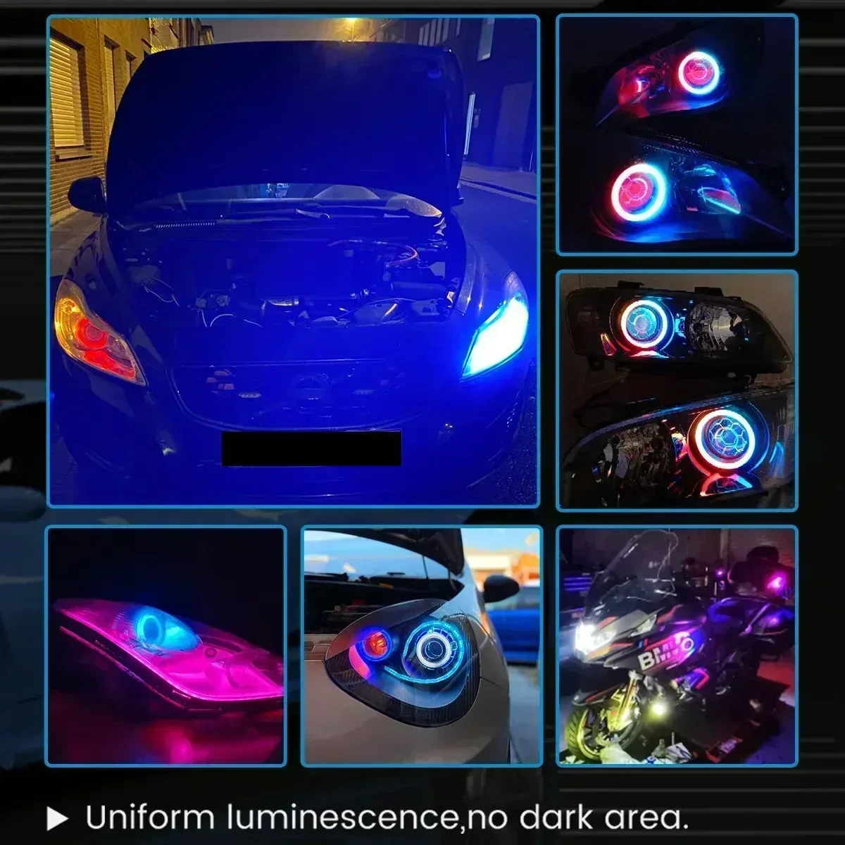 2PCS LED Angel Eyes Cotton Lights with Turn Signal Lights 12V 24V RGB DRL Halo Rings APP Bluetooth For Car Scooter Headlight