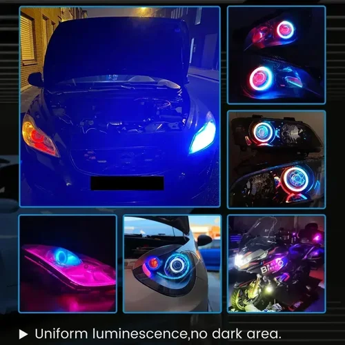 Imagen 2 del producto Luces LED de algodón con ojos de Ángel, 2 uds., con luces de señal de giro, 12V, 24V, RGB, DRL, anillos de Halo, aplicación Bluetooth para faro de coche y Scooter