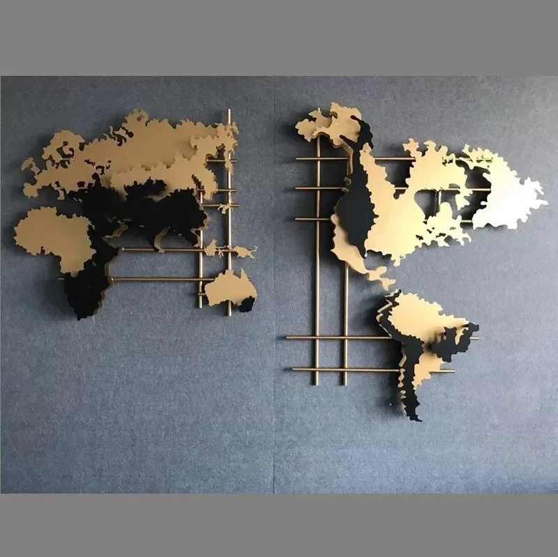 Iron model home, creative American and European style, 3D world map, metal wall hanging ornament, ornament view 3