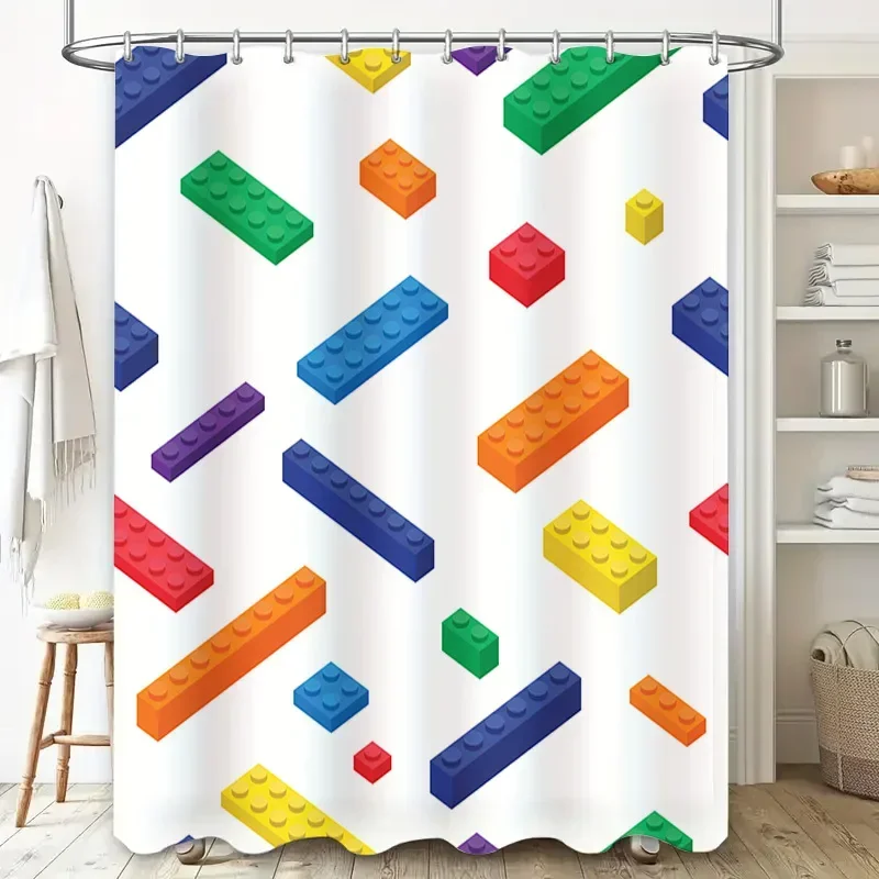 Brightly Colored Lego Blocks Shower Curtain Waterproof Fabric for Bathroom Decorations Home Accessories in White Color