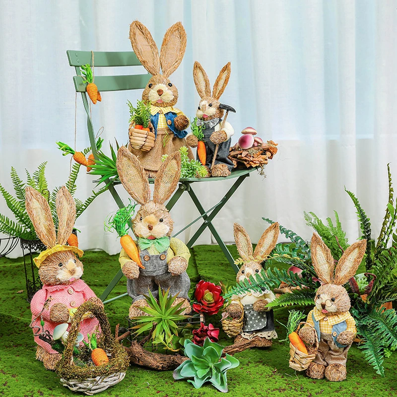 

Home Furnishings Creative Cartoon Photography Props Easter Simulation Bunny Home Garden Bunny Decoration Creative Straw Bunny