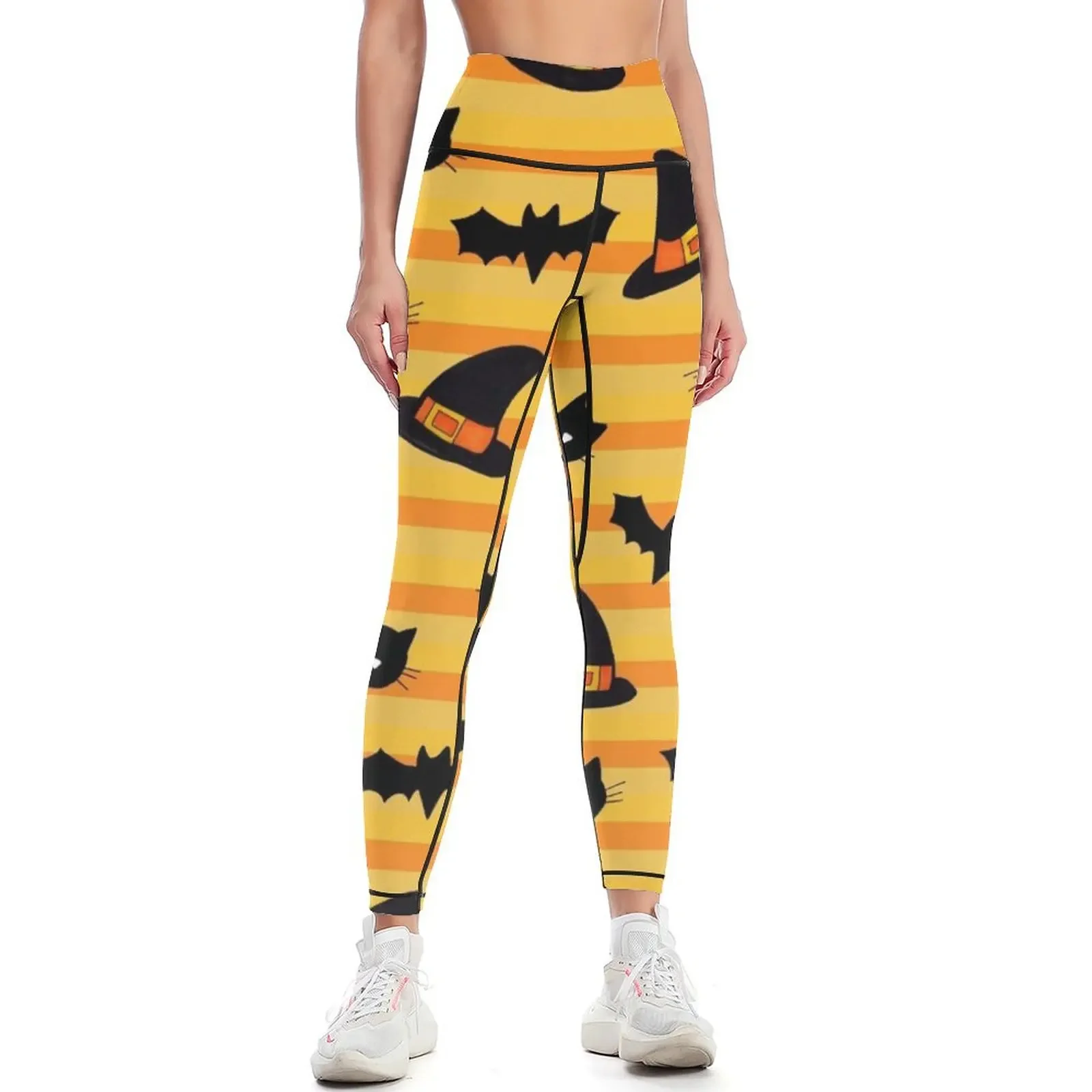 

Cats, Bats and Hats Halloween Pattern on Orange Leggings sport pants gym sportswear woman sport set gym womans Womens Leggings