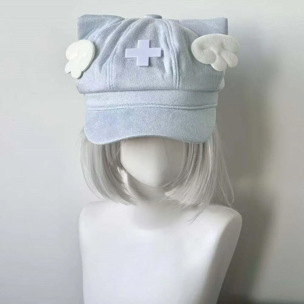 Gothic Solid Color Angel Wings Hat Cat Ears Subculture Beret Hat Cross Decoration Octagonal Cap Lolita Fashion