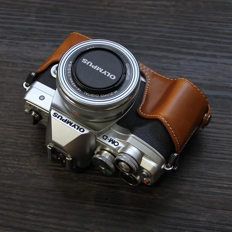 Camera PU leather Bag Body BOX Grip Case For Olympus OMD EM10 i ii iii iV Protective sleeve handle base shell Battery window