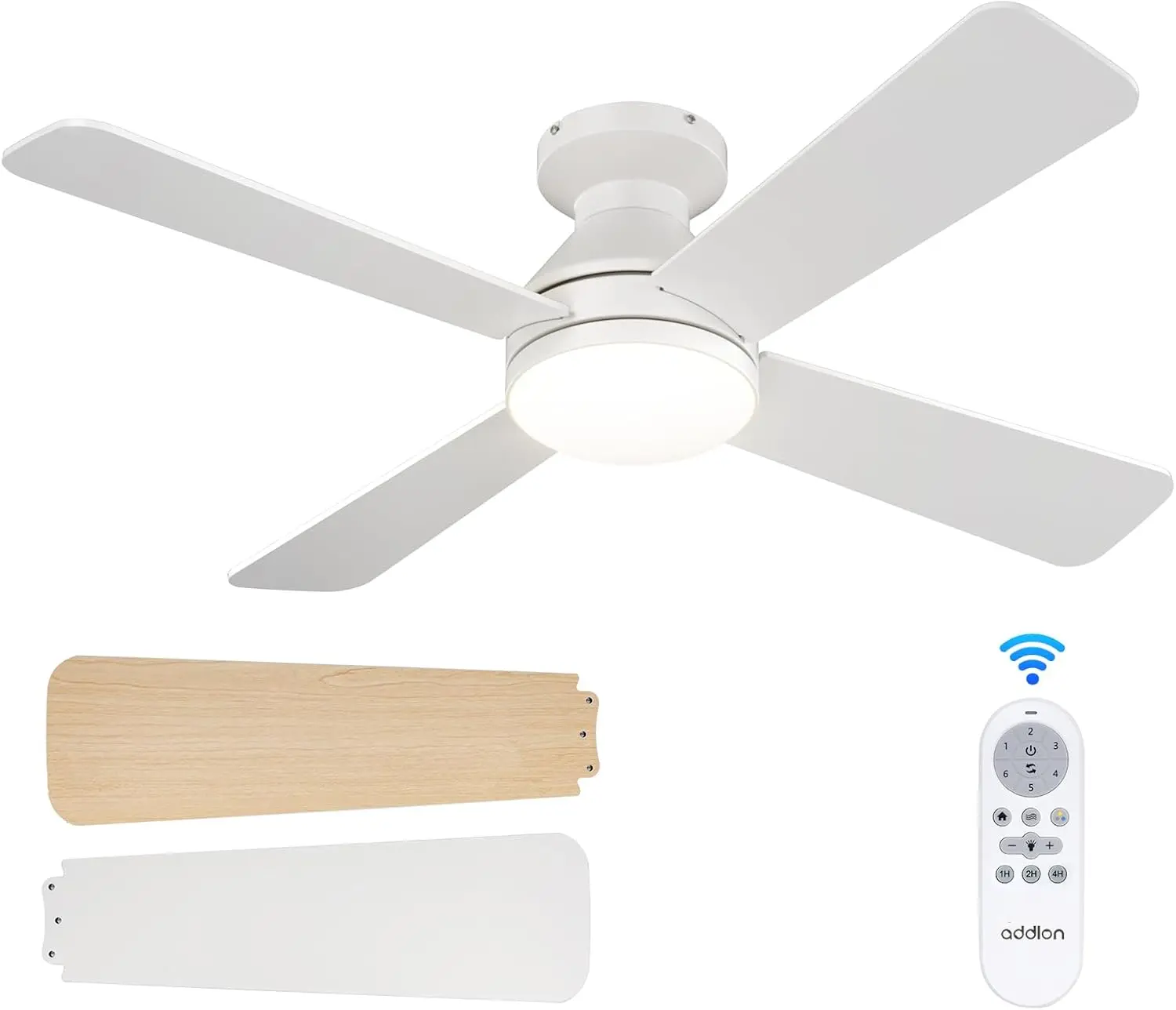 

Addlon Ceiling Fans With Lights, 42 Inch Low Profile Ceiling Fan With Light And Remote Control, Flush Mount, Reversible, 3Cct