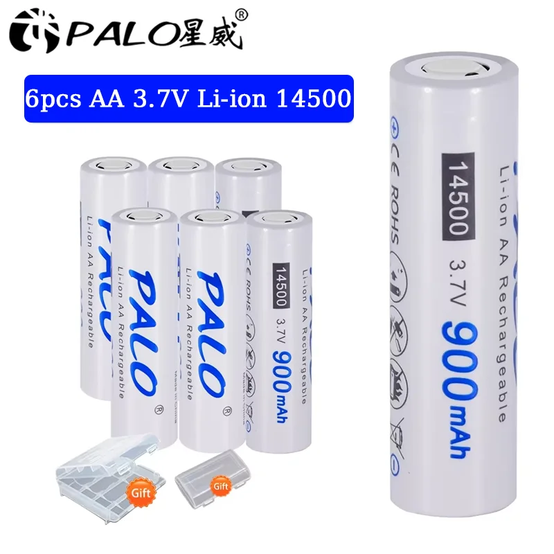 

PALO 3.7V 14500 battery AA 900mAh 14500 Lithium Rechargeable Li-ion Battery For LED Flashlight battery accumulator battery Toys