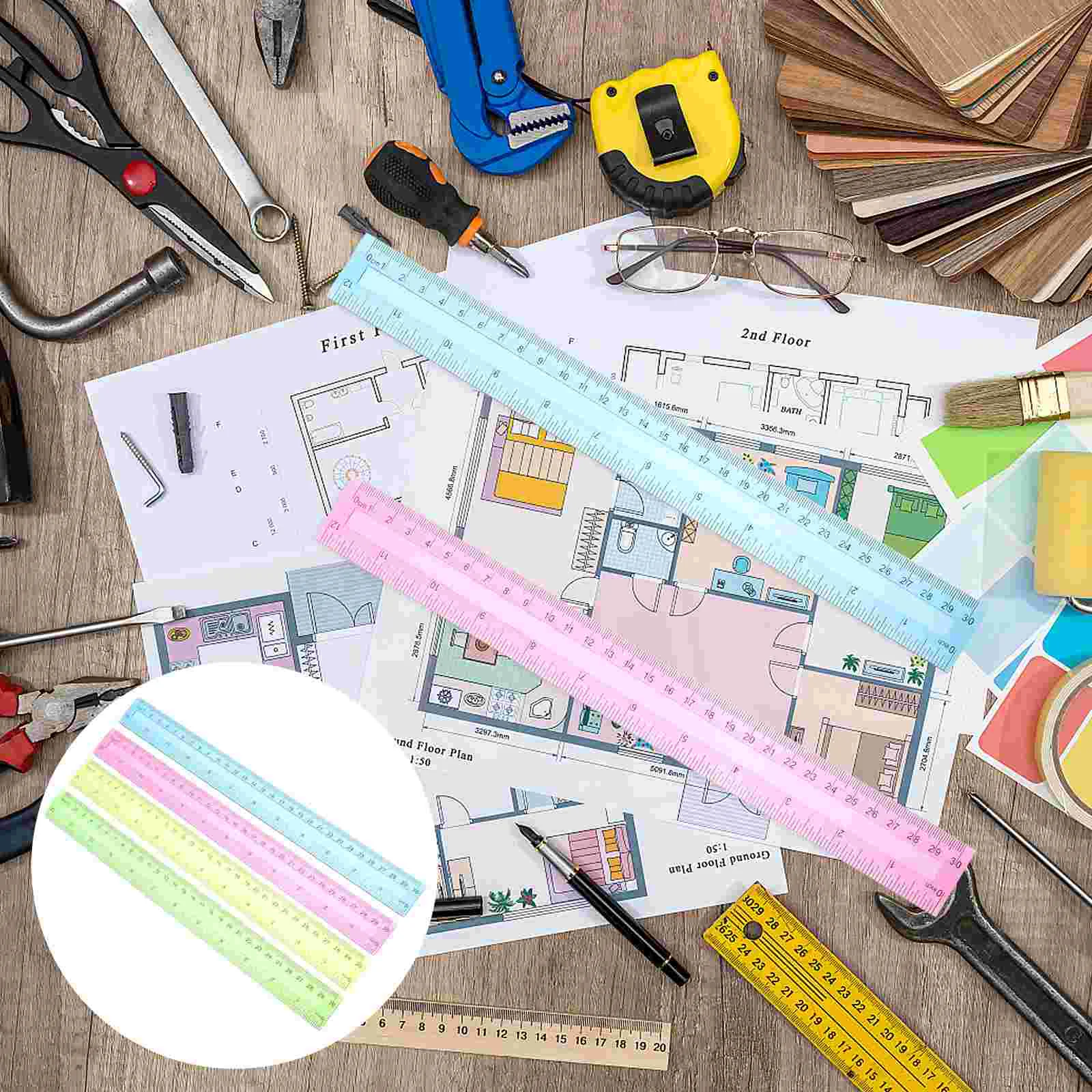 16 pçs régua escala arquitetônica para crianças réguas retas claras estudantes de medição escolar uso plástico