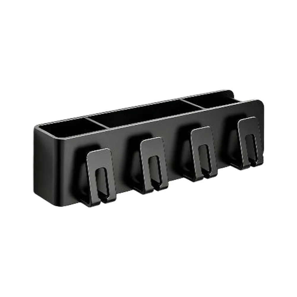 Black Wall Mounted Toothbrush Organizer for Electric Toothbrushes 4 Slot Design with Multi Section Storage 35x6x8cm Carbon Steel