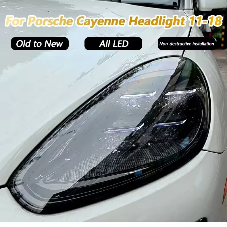 For 2011-2018 Porsche Cayenne LED Headlights 958.1 and 958.2 Upgrade 2024 Blackened New Version, Plug and Play