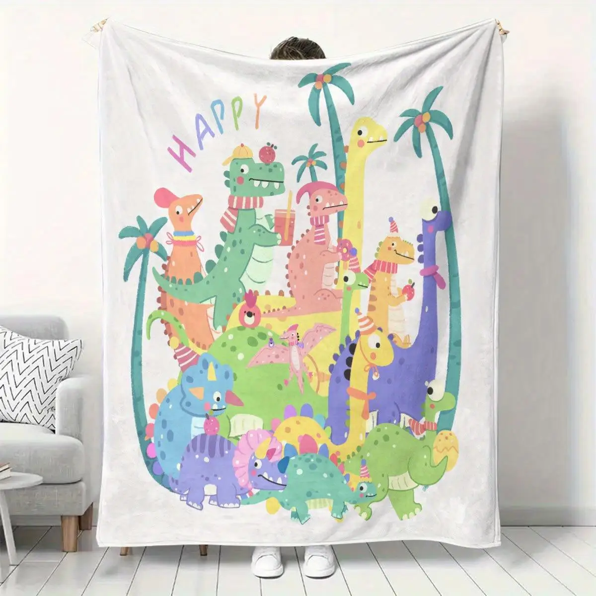 1pc Dinosaur Bedspread - Soft Quilted-Like Flannel Blanket with Color-Coded Dino Patterns, Lightweight All-Season Bed Cover