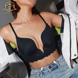 Women Sexy Push Up Bra French Lace Deep V Lingerie Female Thin Wedding Bralette Underwear Embroidery No Trace Top