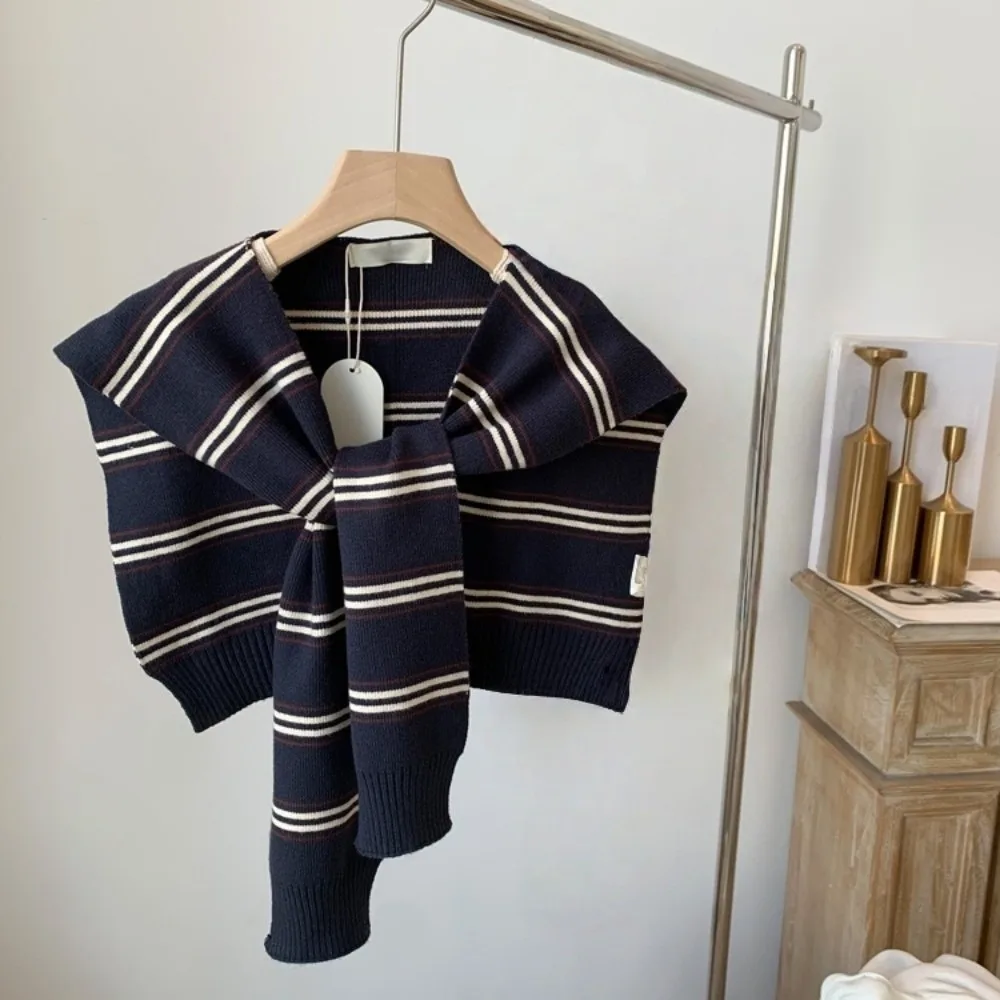 

Fashion Classic Men Knitted Shawl Wraps Korean Style Stripe Scarf Knotted Cloak Fake Collar Wraps Blouse