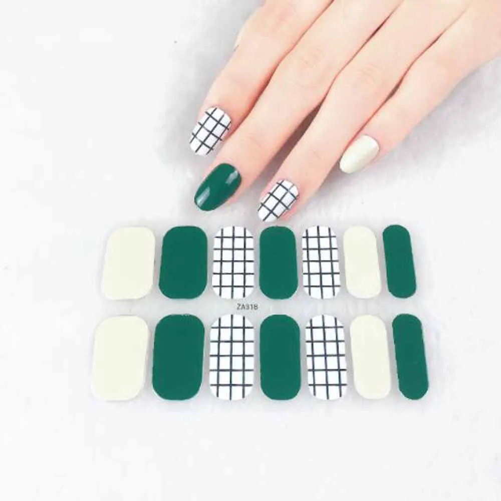 1 folha de cobertura completa etiqueta da arte do prego à prova dwaterproof água adesivo decoração tiras de esmalte diy envoltórios de unhas remendo para mulher