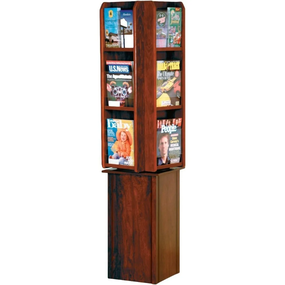 

Spinning Floor Display With 12 Magazine/24 Brochure Pockets, Mahogany,book Shelves