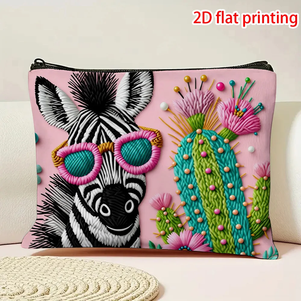 A zebra pattern cosmetic bag-cute multifunctional zipper handbag, jewelry storage bag