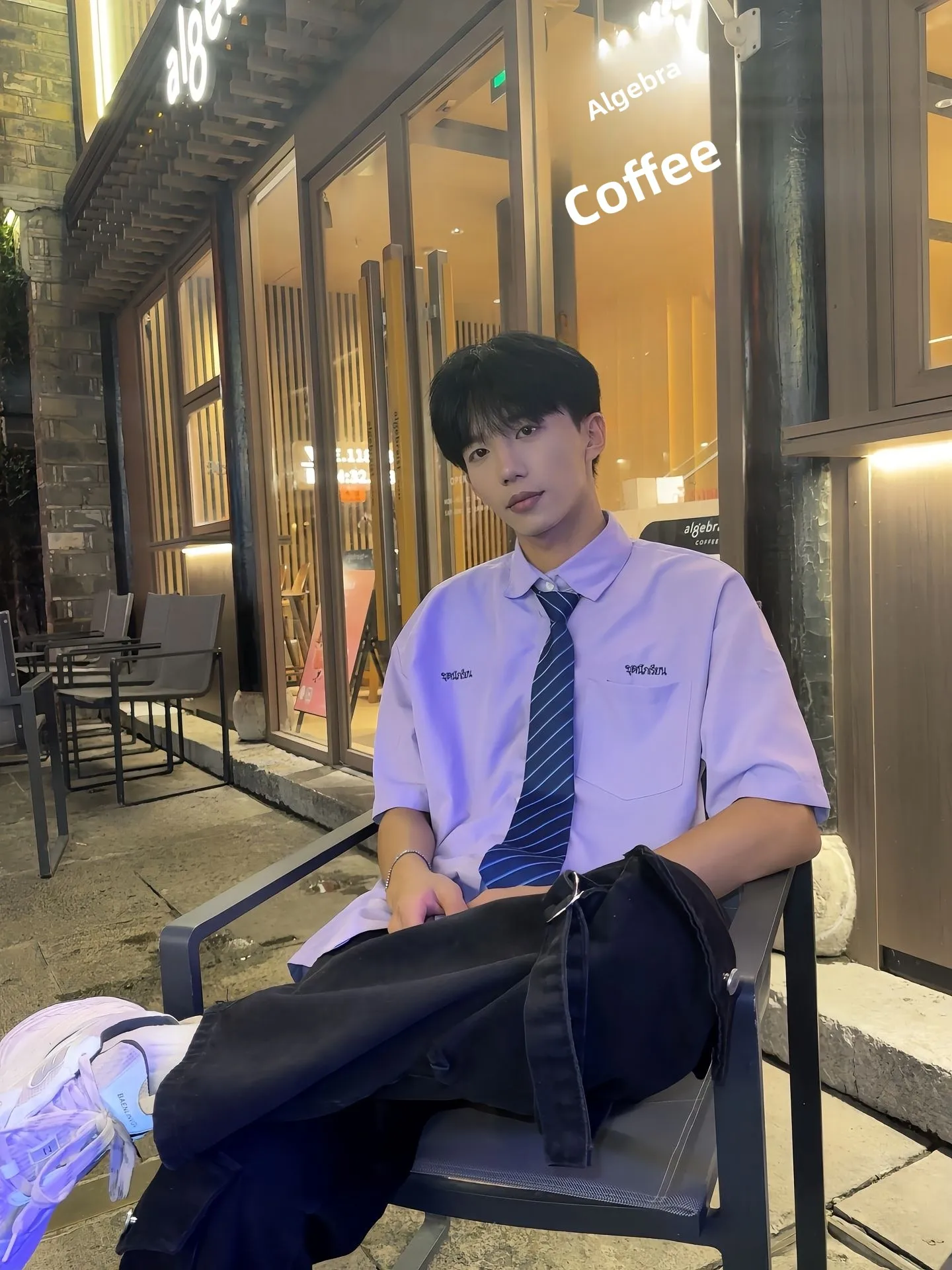Light Purple Short Sleeve Men's Shirt Student Summer School Uniform Style Thin Versatile Cotton Polyester Blend Breathable Shirt