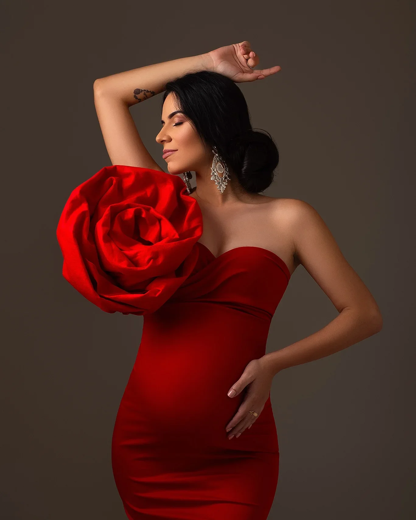 Photoshoot Rose Red Pregnant Dress Baby Shower Sleeveless Prom Gowns Custom Made Elegant Red Flower Mermaid Maternity Dresses