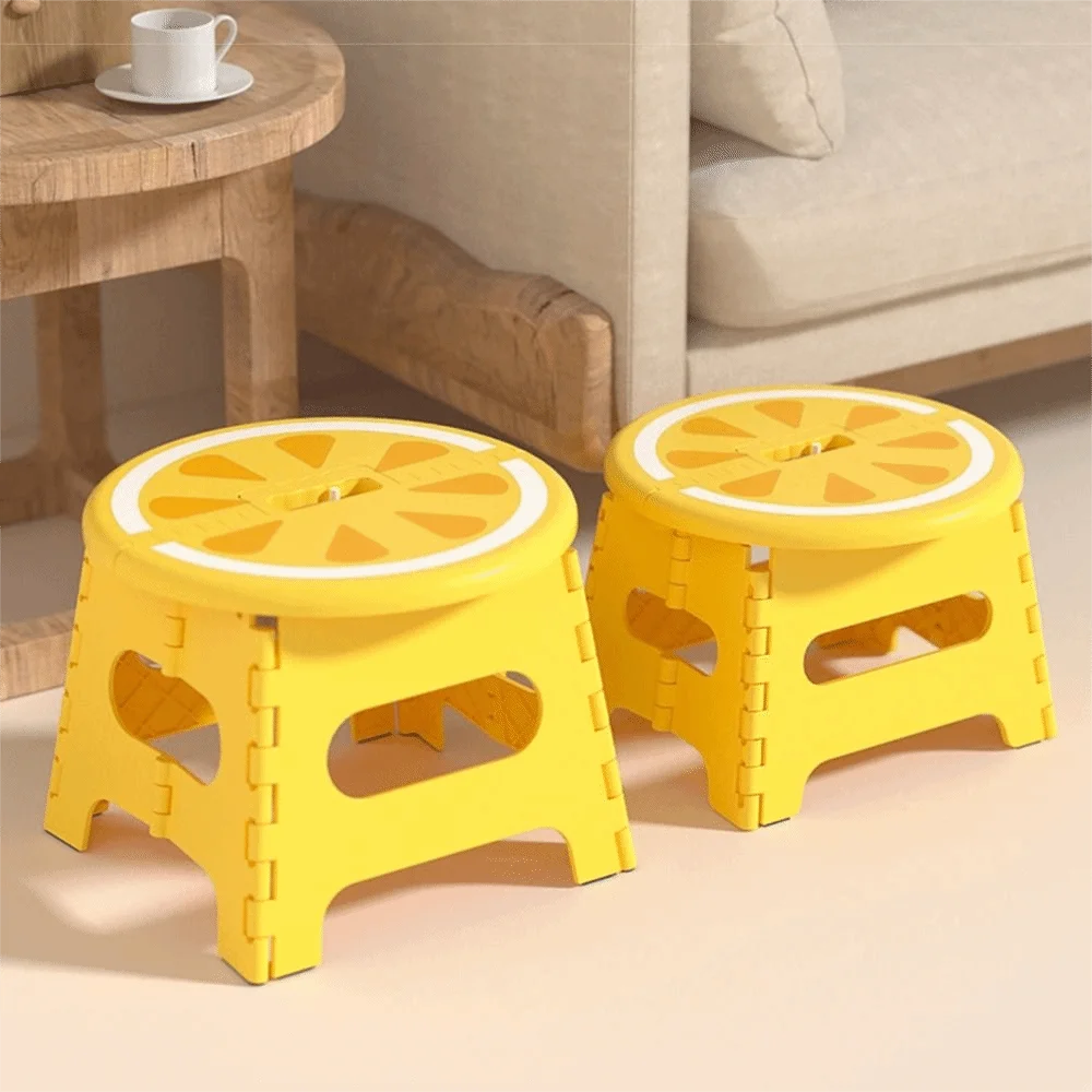 Compact Thickened Folding Stool Non-Slip Fruit Shape Kids Step Stool Sturdy Safety Locks Low Chair Home