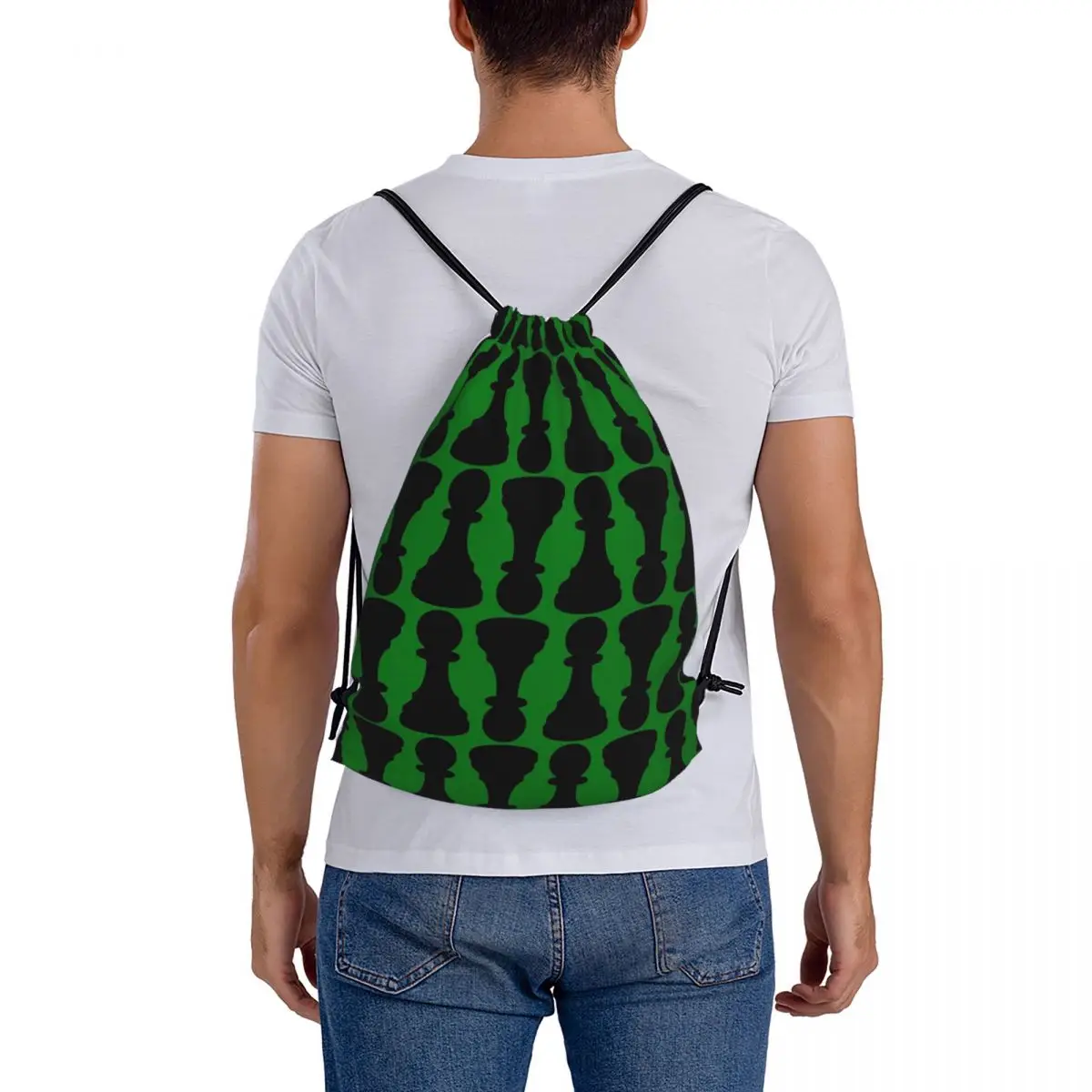 

Chess Pieces On Board Chessboard Backpacks Portable Drawstring Bags Sports Bag Book Bags for Travel Students